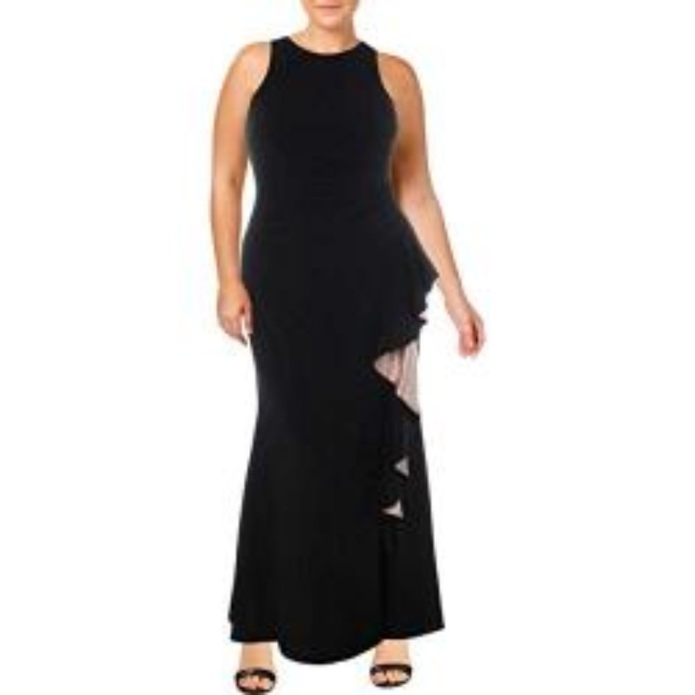 Betsy & Adam Womens Ruffled Mermaid Evening Dress